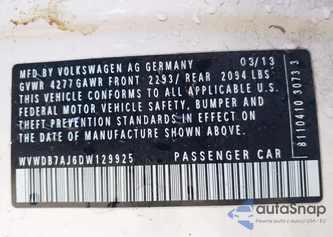 2013 Volkswagen Golf 2.5L 4-Door from USA, damaged, VIN WVWDB7AJ6DW129925